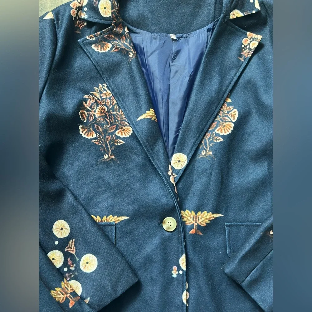Floral Patterned Navy Coat